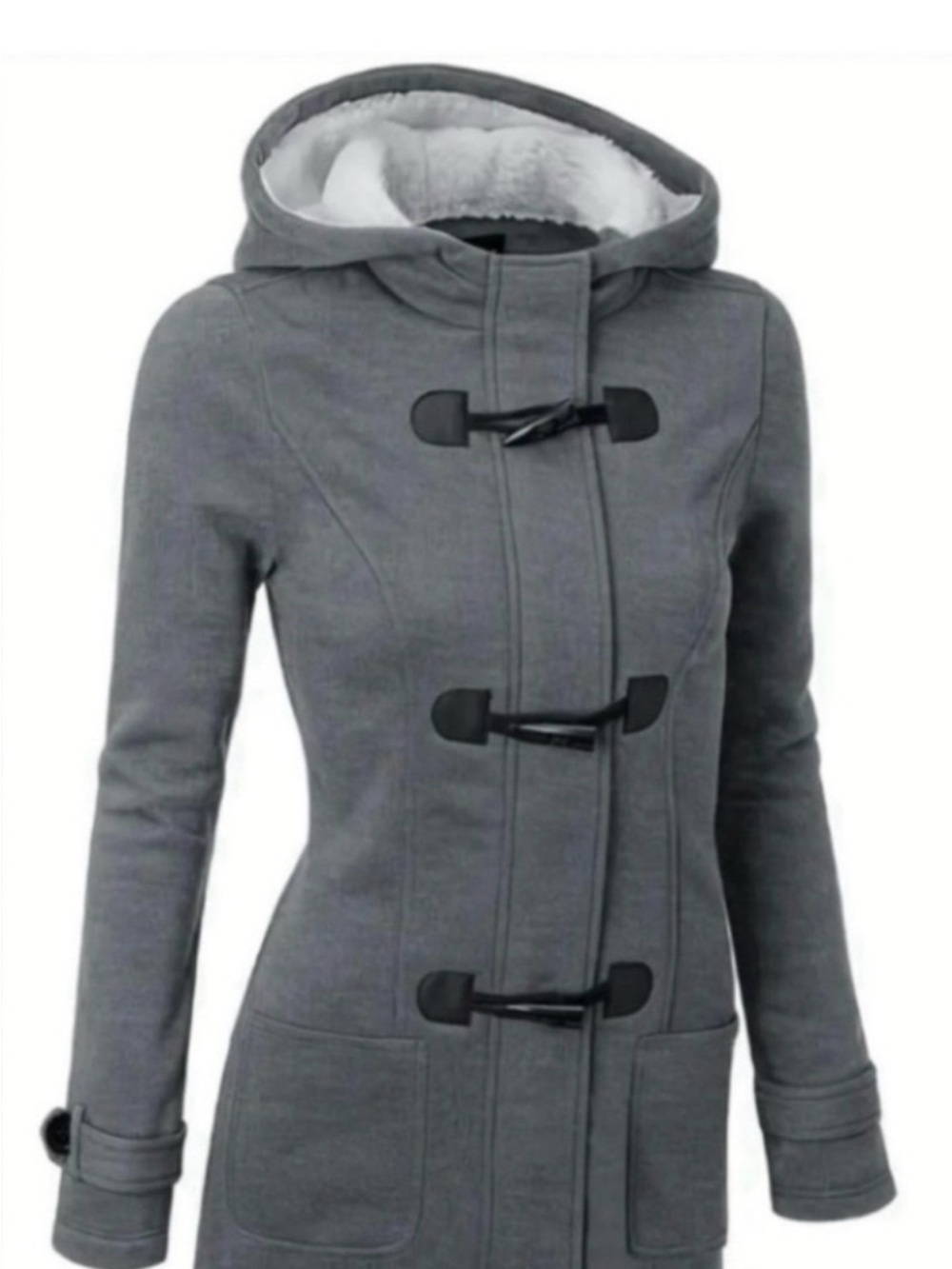 Women’s Hooded Toggle Pea Coat in Gray